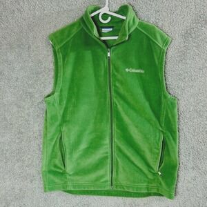 Columbia Green Fleece Vest Men's Size L Full Zip Pockets Outdoor Gorpcore Hiking
